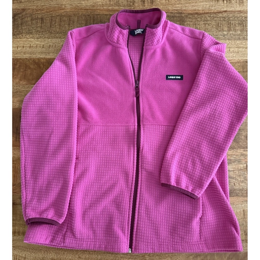 Lands' End Women's Pink Breathable Grid Fleece Full-Zip Jacket with Pockets XXL